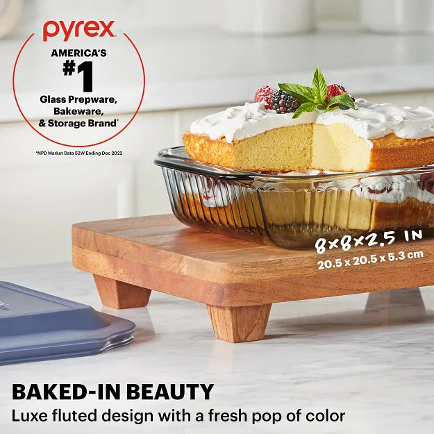 pyrex-colors-sculpted-tinted-8-square-baking-dish-with-plastic-lid-smoke image 2