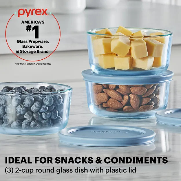 pyrex-simply-store-tinted-6-piece-round-storage-value-pack-with-blue-plastic-lid image 2