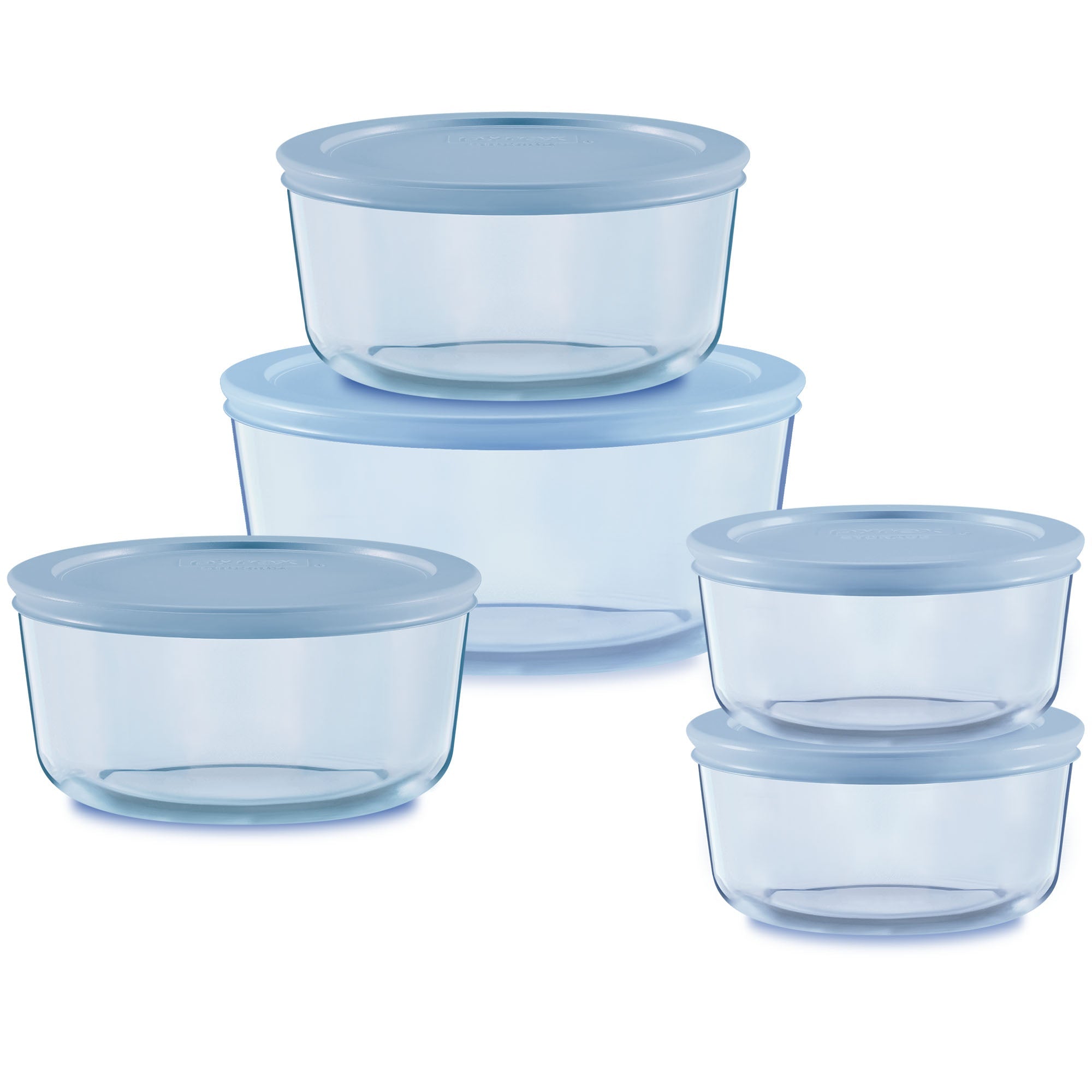pyrex-simply-store-tinted-10-piece-round-glass-storage-set-with-blue-plastic-lid image 1