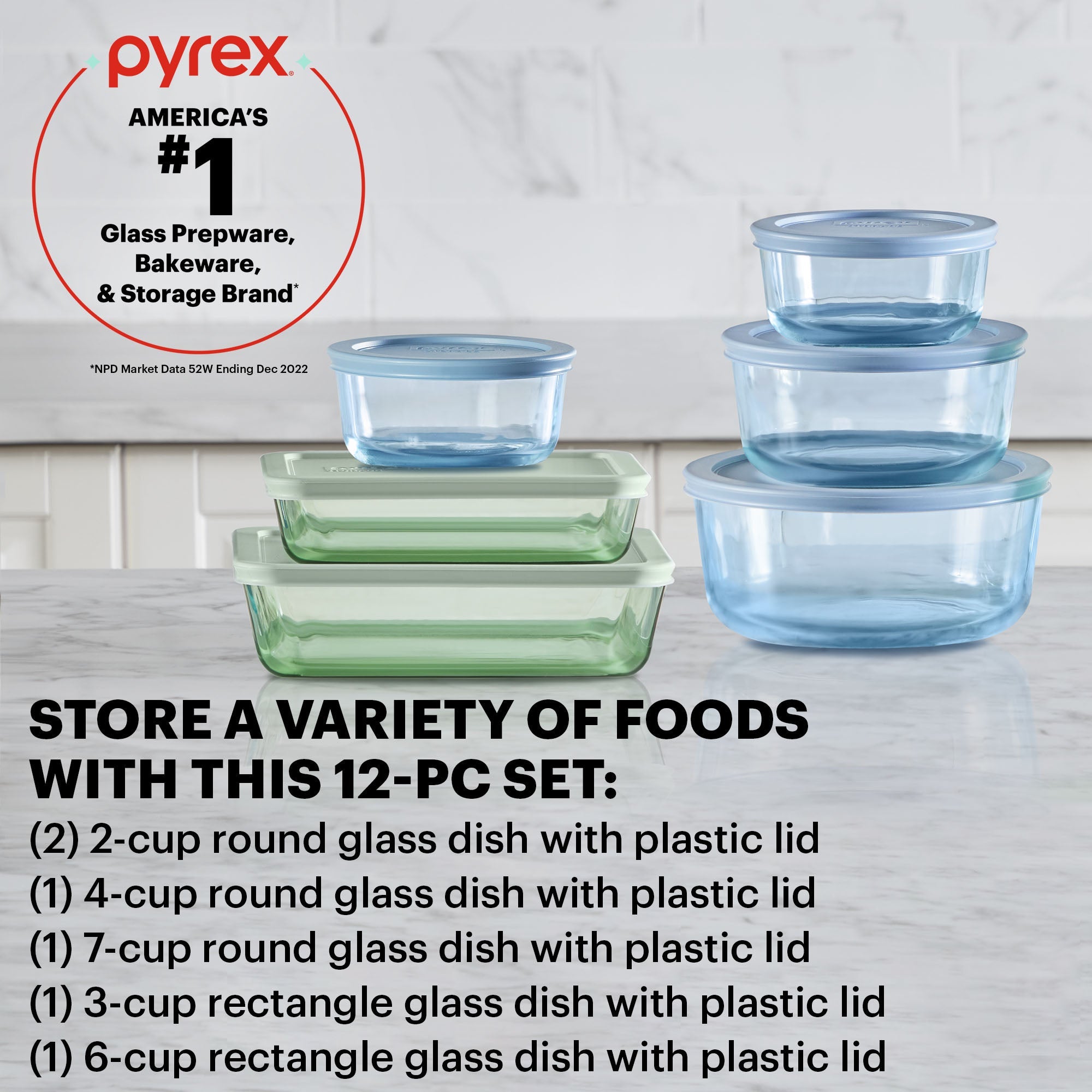 pyrex-simply-store-12-piece-tinted-glass-storage-set-with-plastic-lids-green-and image 2