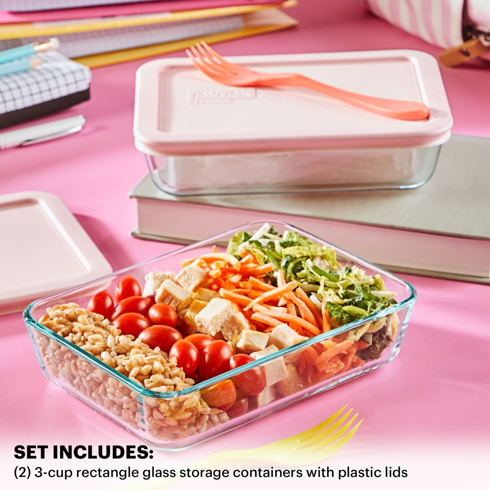 pyrex-simply-store-4-piece-3-cup-rectangle-glass-storage-set-with-pink-lids image 3