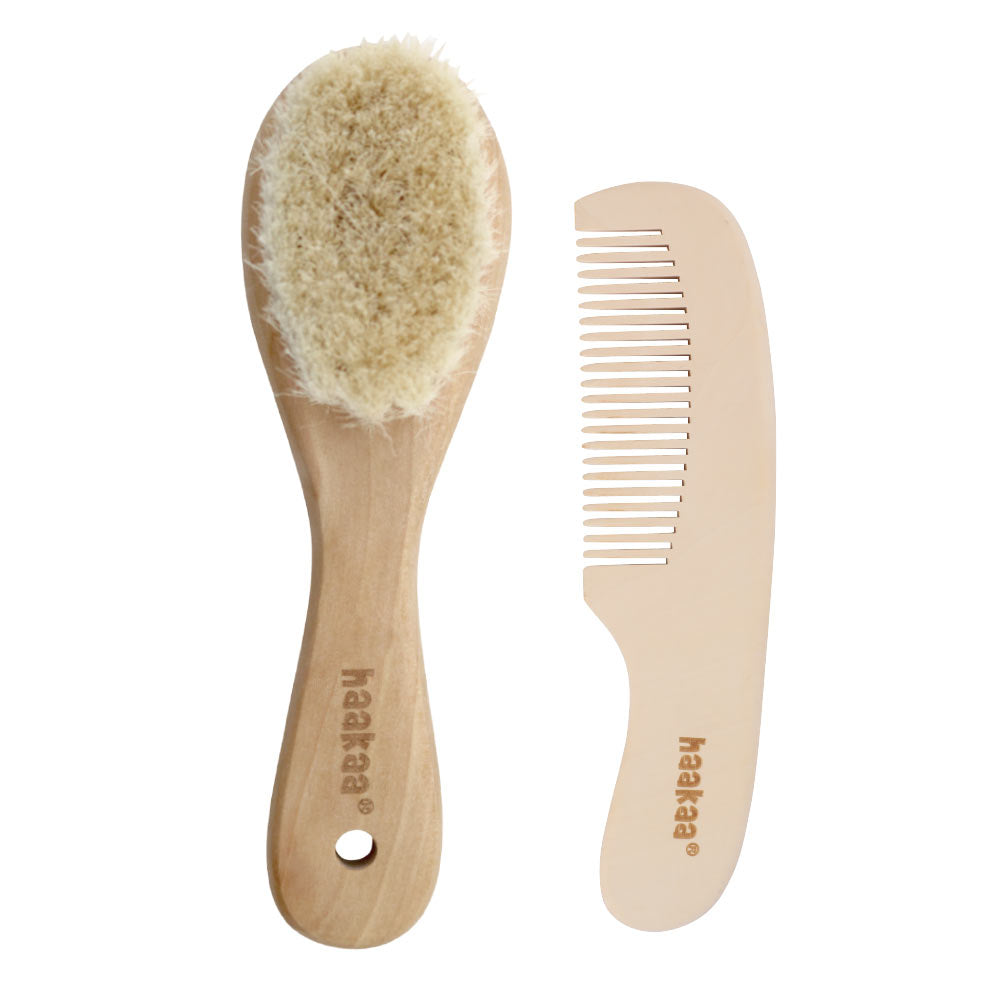 haakaa-goats-wool-wooden-baby-brush-comb-set image 1