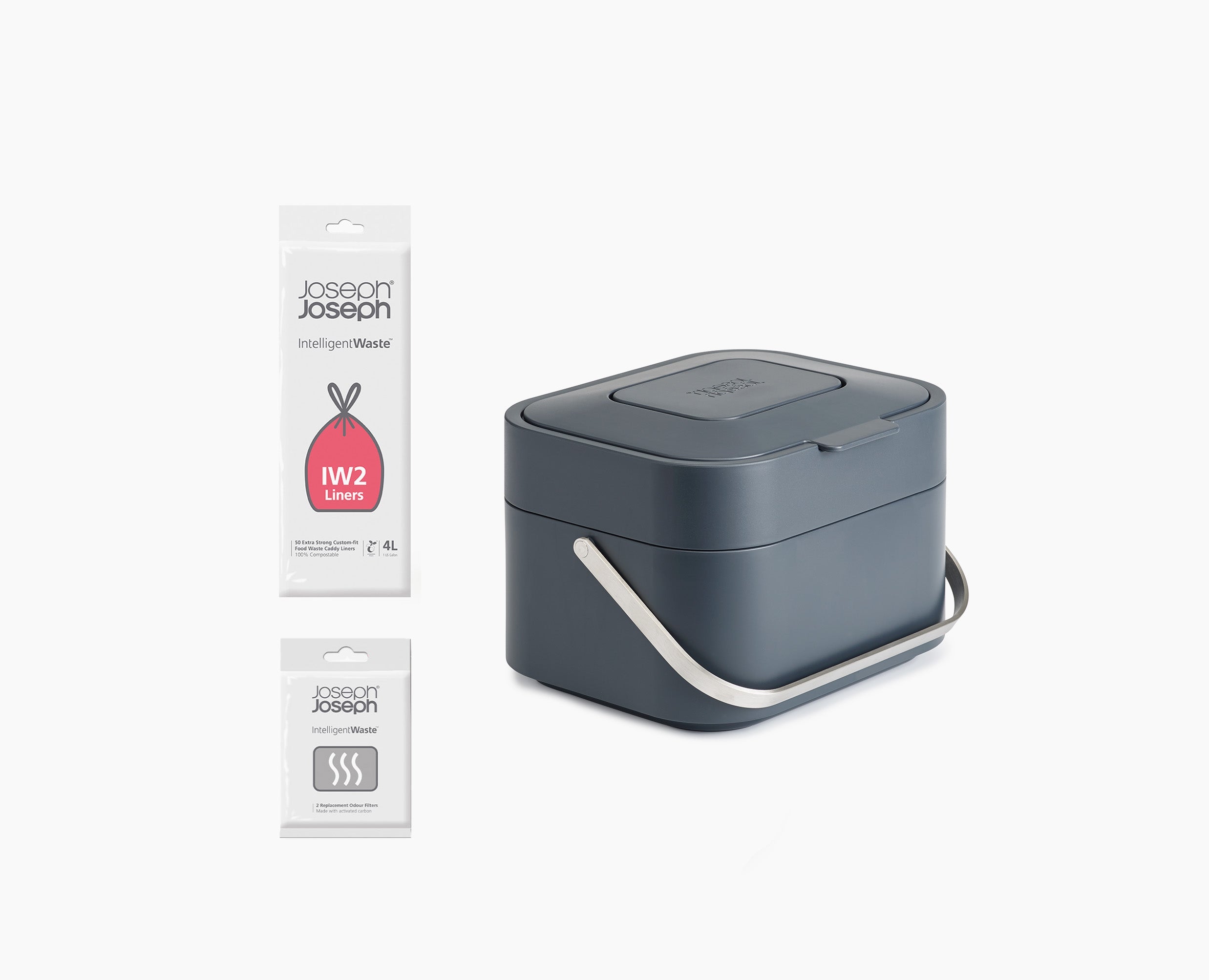 joseph-joseph-stack-4l-grey-food-waste-caddy-starter-set image 1