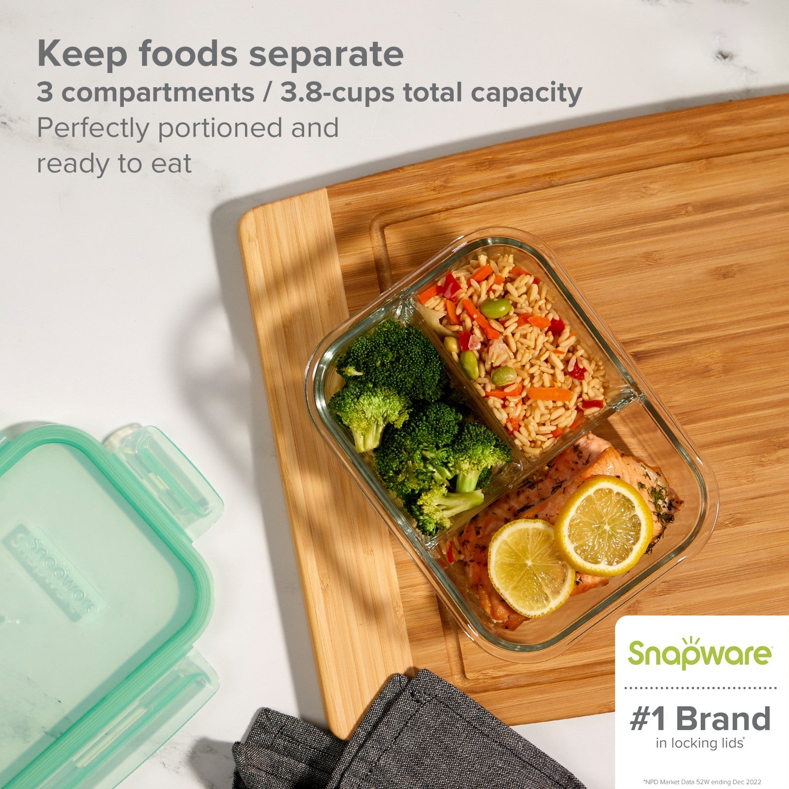 snapware-mealbox-3-8-cup-divided-glass-storage-container-with-lid image 2