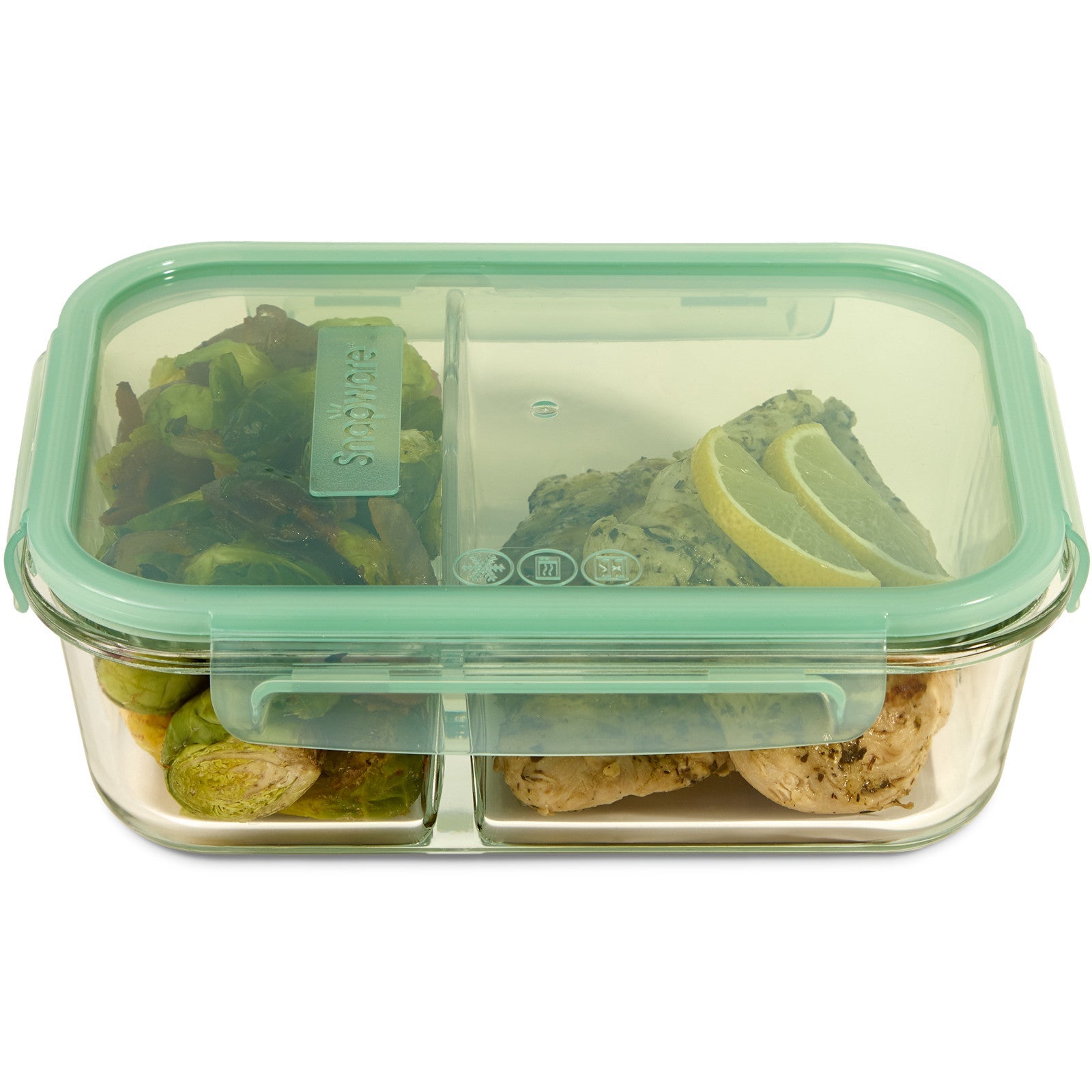 snapware-mealbox-5-8-cup-divided-glass-food-storage-container-with-blue-lid image 1