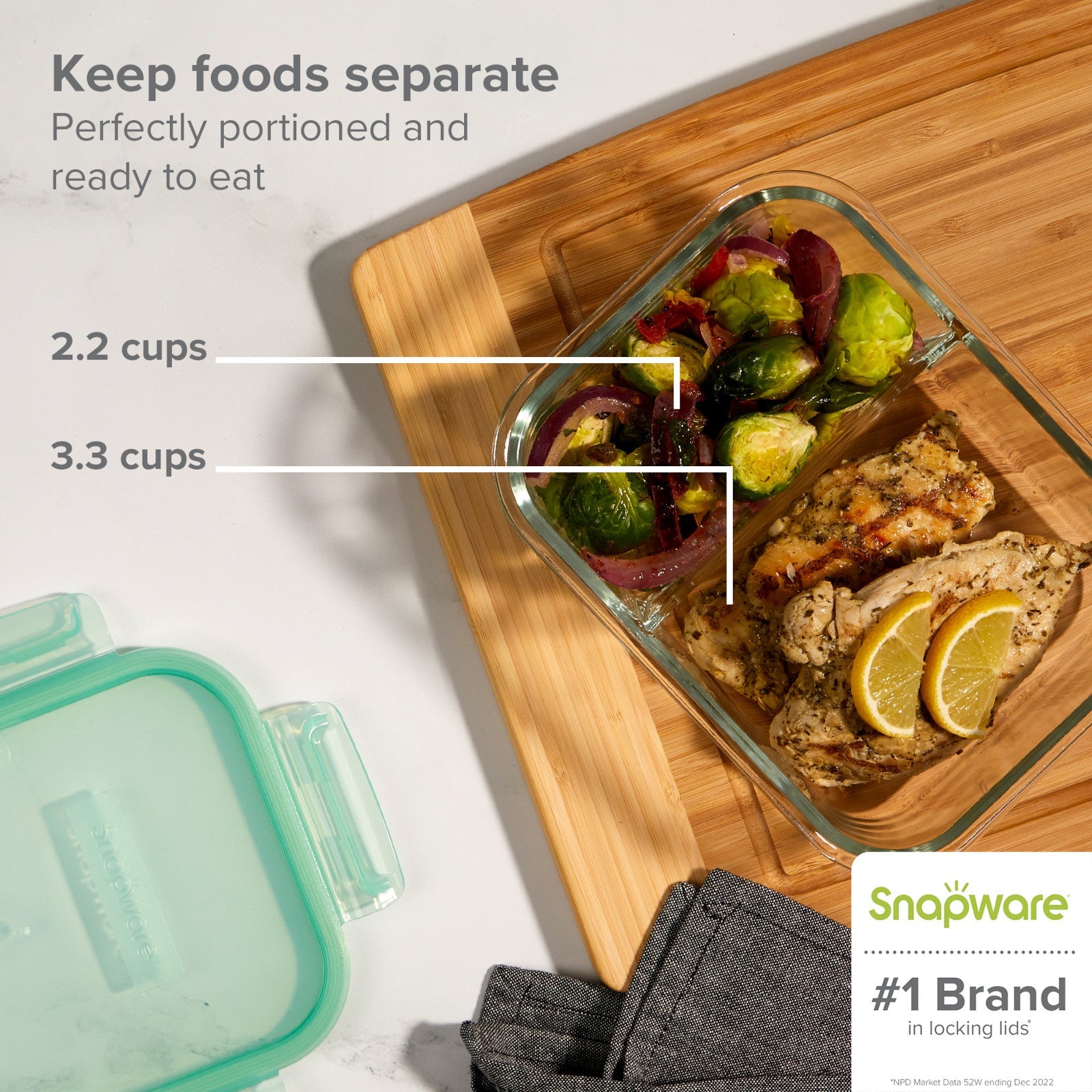 snapware-mealbox-5-8-cup-divided-glass-food-storage-container-with-blue-lid image 2