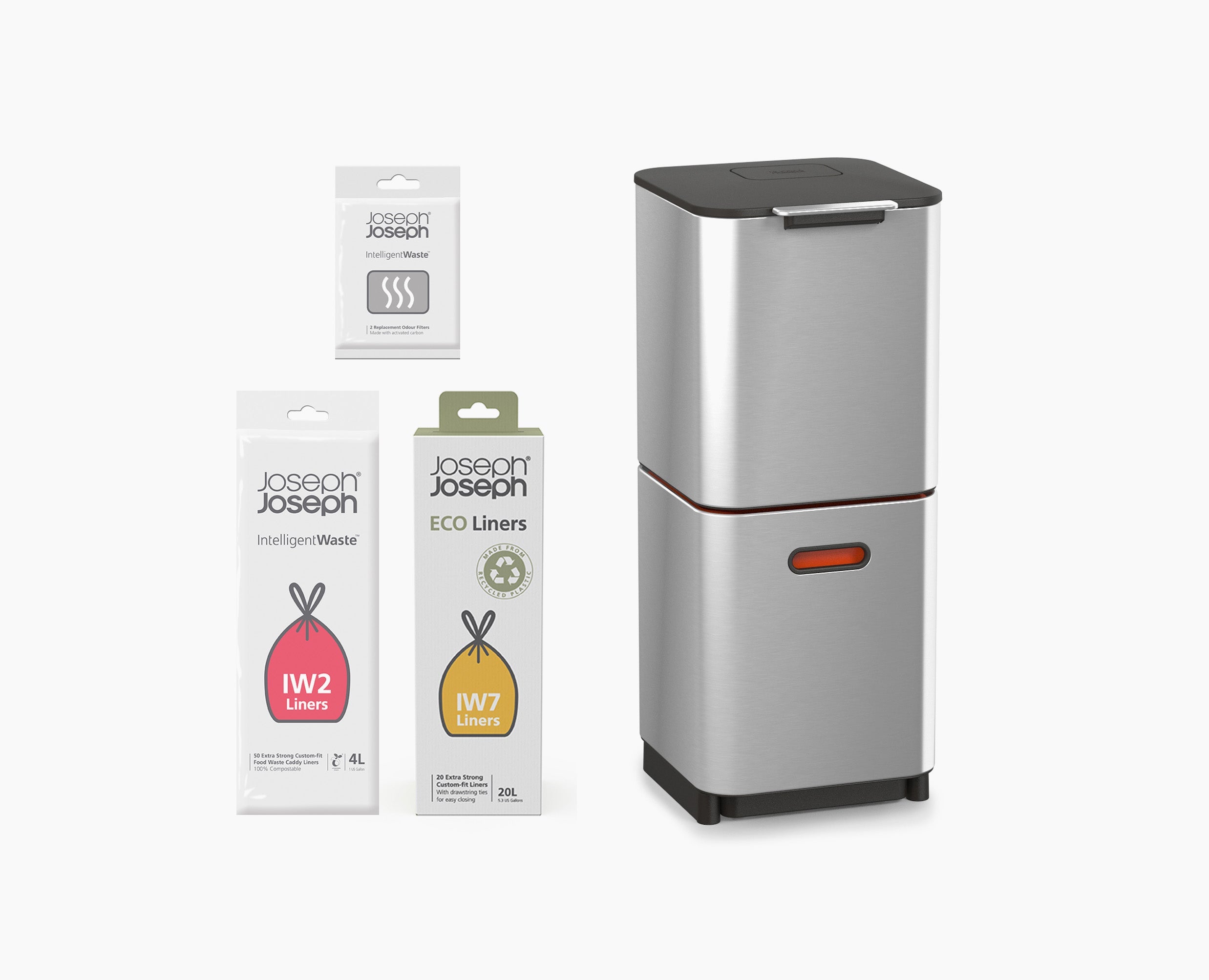 joseph-joseph-totem-compact-40l-stainless-steel-waste-recycling-bin-starter-set image 1