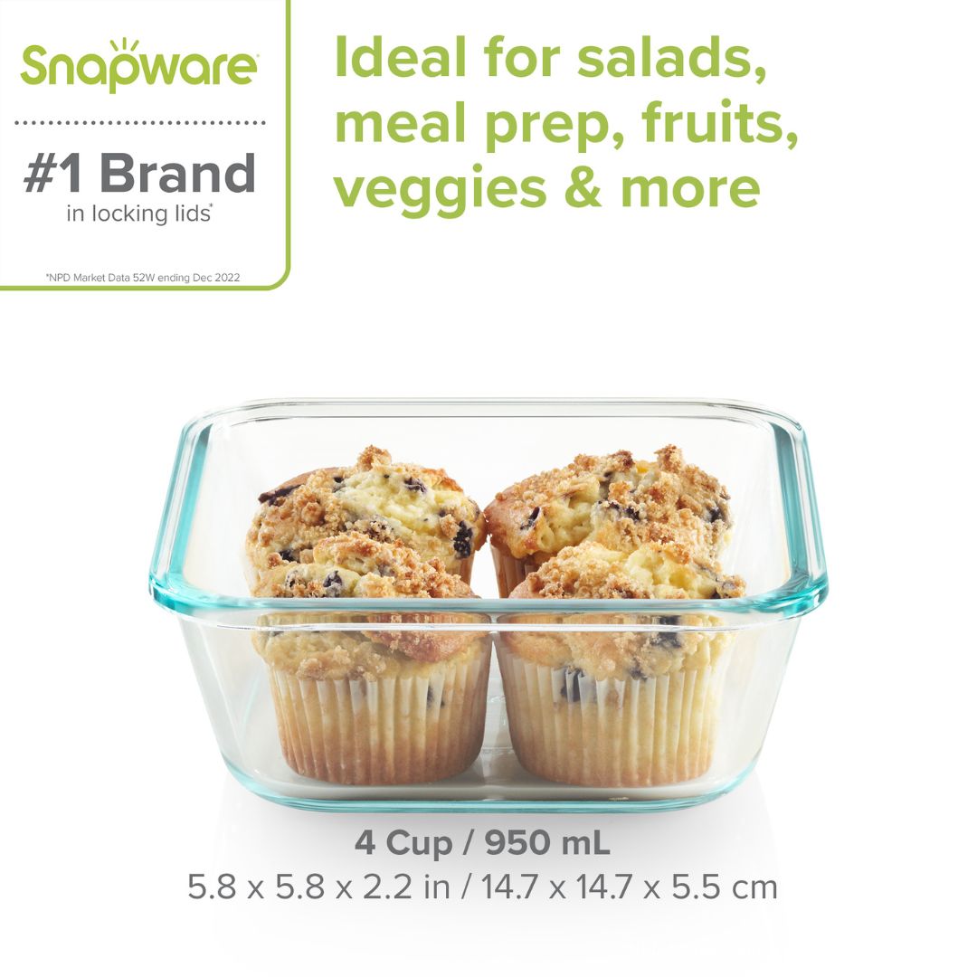 snapware-total-solution-pyrex-glass-4-cup-square-food-storage-container-with-pla image 2