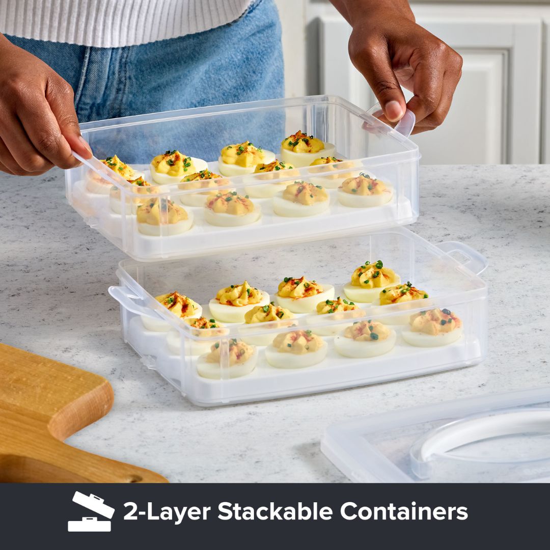 snapware-snap-n-stack-2-layer-food-storage-container-with-egg-holder-trays image 3